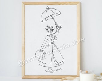 Mary Poppins - ORIGINAL Art Pencil Drawing