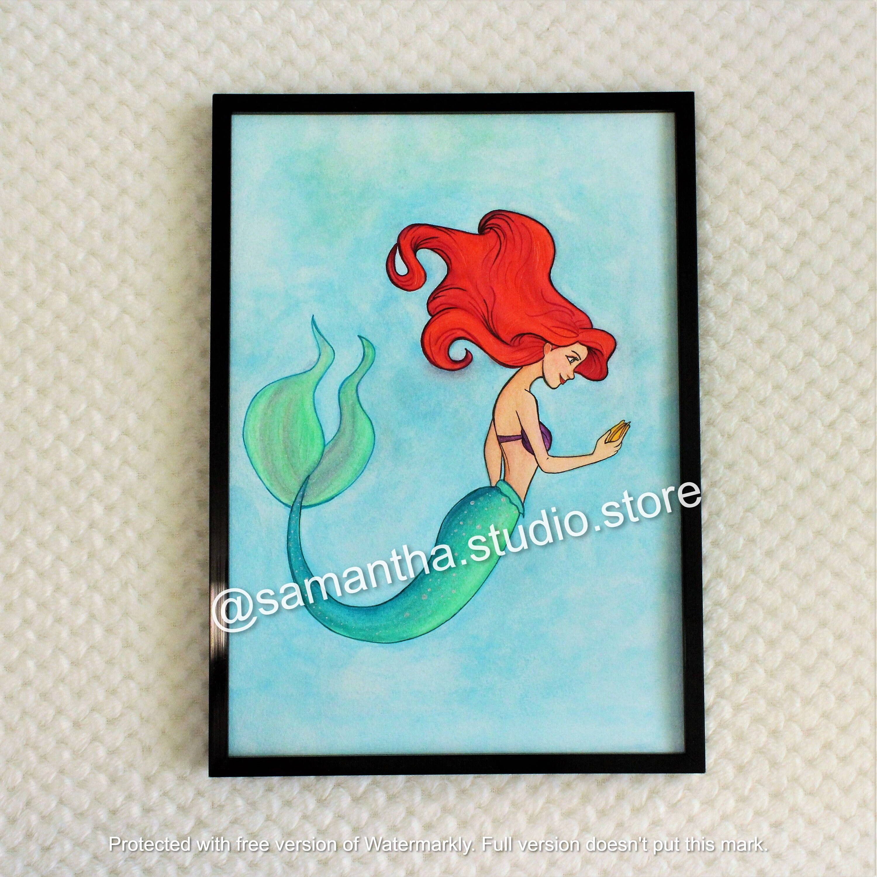 Ariel Underwater (Little Mermaid) - ORIGINAL Watercolor Art Painting