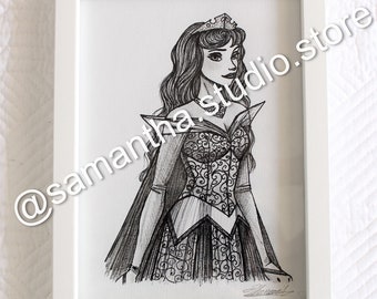 Princess Aurora (Dornröschen) - ORIGINAL Handgemachte Zeichnung