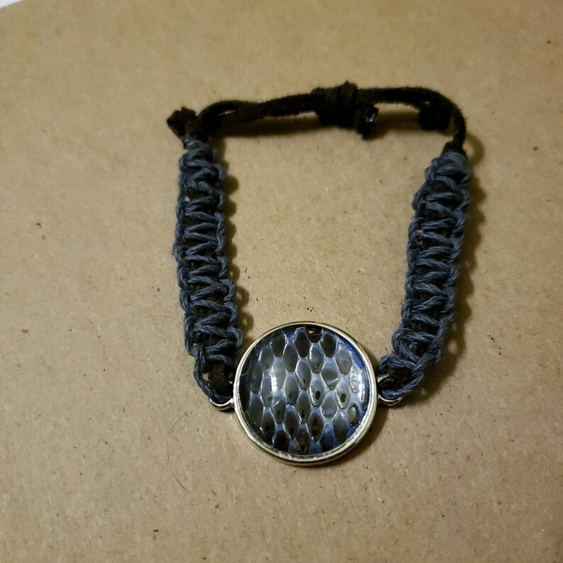 Real snake shed woven bracelet dark blue colored | Etsy
