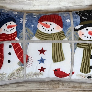 Christmas Winter Pillow Three Snowmen Outside the Window Pane Outline Stitching 17" x 13" Gift Throw Pillow Free Shipping Rustic|Daisy|Store