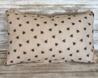 Bee and Honeycomb Pillow with Glitter Wings Distressed Tan Background Pillow 17" x 13" Throw Pillow Accent Pillow FREE SHIPPING Rustic Daisy