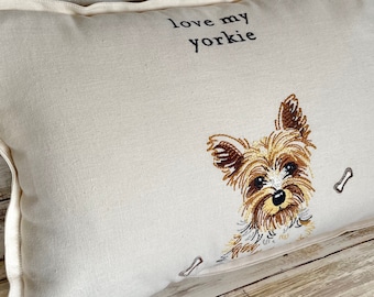 Adorable Love My Yorkie Embroidered Pillow Dog Pillow 17" x 13" Throw Pillow Accent Pillow Pillow Insert Free Shipping Rustic|Daisy|Store