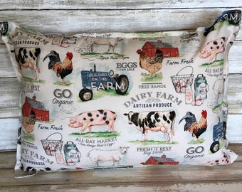 Cute Farm Pillow with Tractor Chickens Cows Pigs and Red Barn Design Pillow 17" x 14" Throw Pillow Accent Pillow Free Shipping