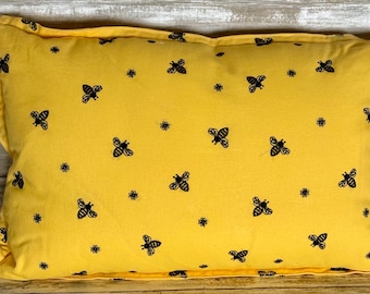 Bright Bold Embroidered Bees Bright Yellow Background Two Sided Pillow 17" x 13" Throw Pillow Accent Pillow Free Shipping