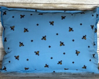 Bright Bold Embroidered Bees Bright Blue Background Two Sided Pillow 17" x 13" Throw Pillow Accent Pillow Free Shipping