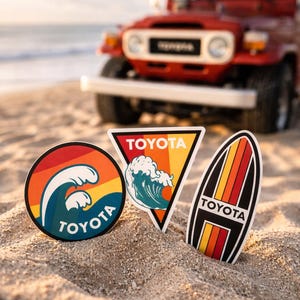 Toyota 4WD Surfing Stickers: Retro Japanese Car Decals