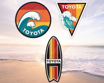 Toyota 4WD Surfing Stickers: Retro Japanese Car Decals