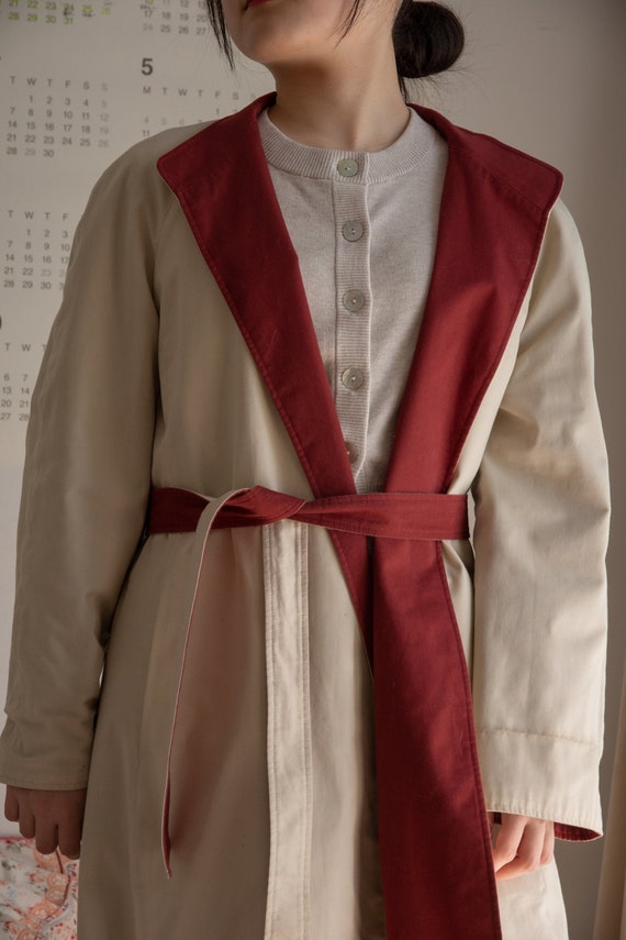 Reversable trench coat in brick red& beige/ Vintag