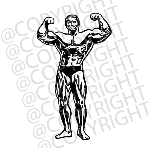 Arnold Schwarzenegger Front Biceps Pose - Old School Bodybuilding .SVG .PNG 4k