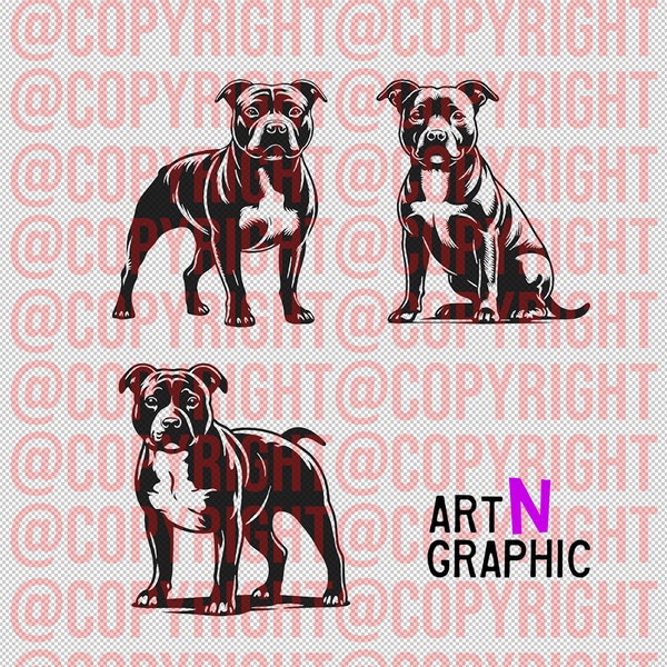 Staffordshire Bull Terrier 3 Design Bundle vecteur.