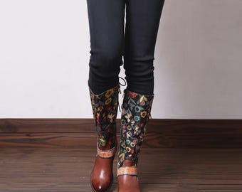 Retro ethnic leather women's boots