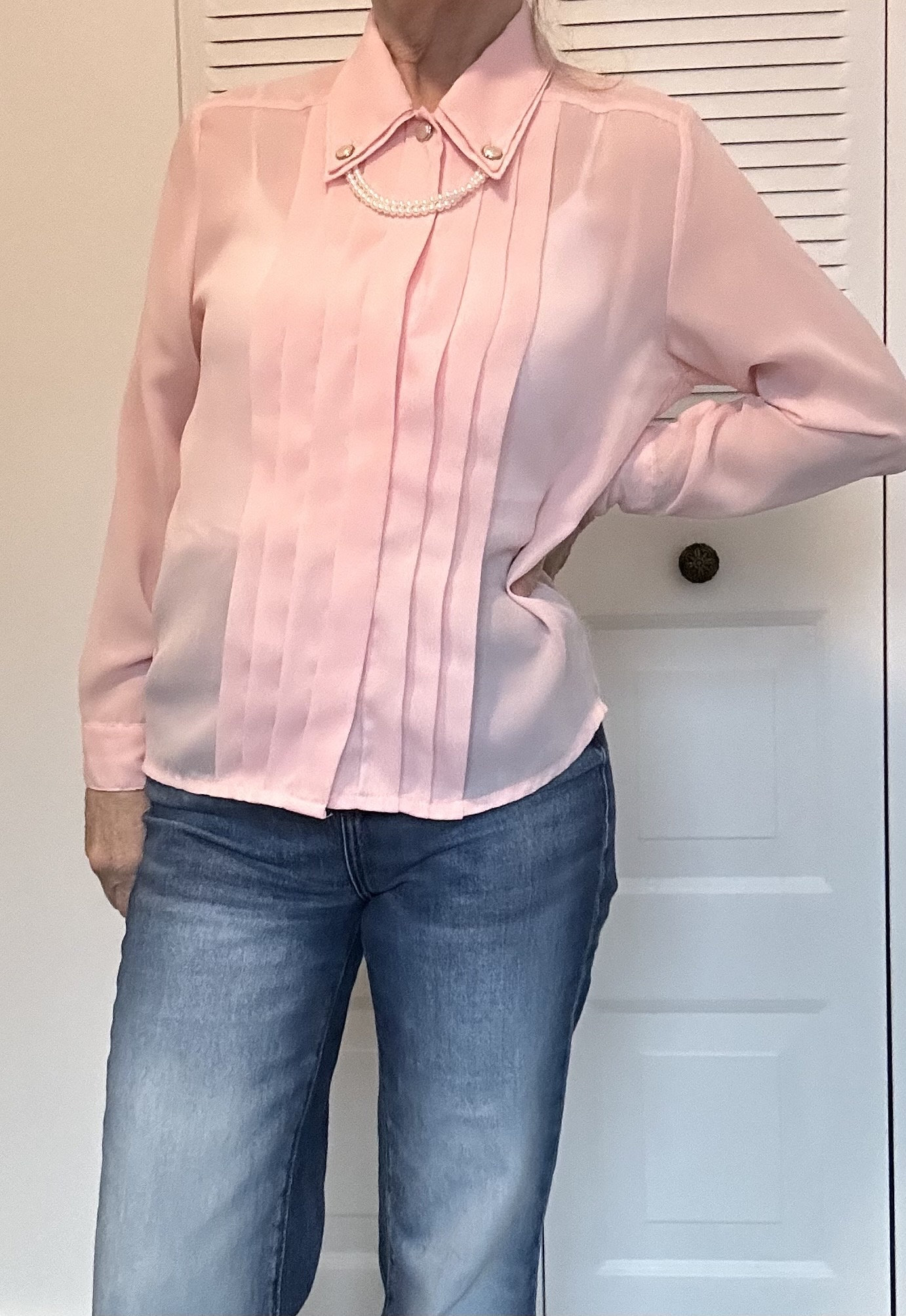 Pink & Blue Sheer Pattern Peekaboo Back Blouse main image 0