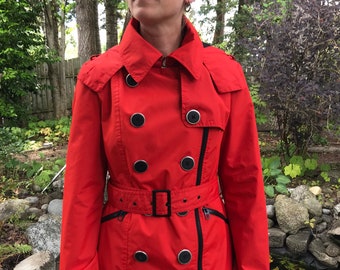 Bright red double breasted London Fog trench coat/jacket