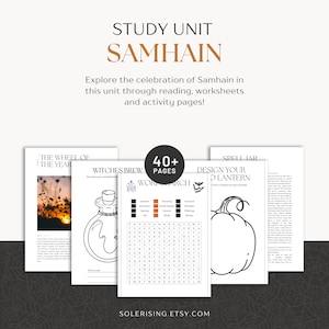 May include: A printable study unit for Samhain, the Celtic festival of the dead, with over 40 pages of activities, worksheets, and reading materials. The unit includes a word search, a design your own lantern page, and a witches brew coloring page.