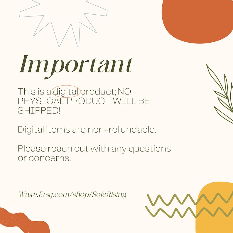 May include: Important notice: This is a digital product, no physical product will be shipped. Digital items are non-refundable. Please reach out with any questions or concerns. Www.Etsy.com/shop/SoleRising