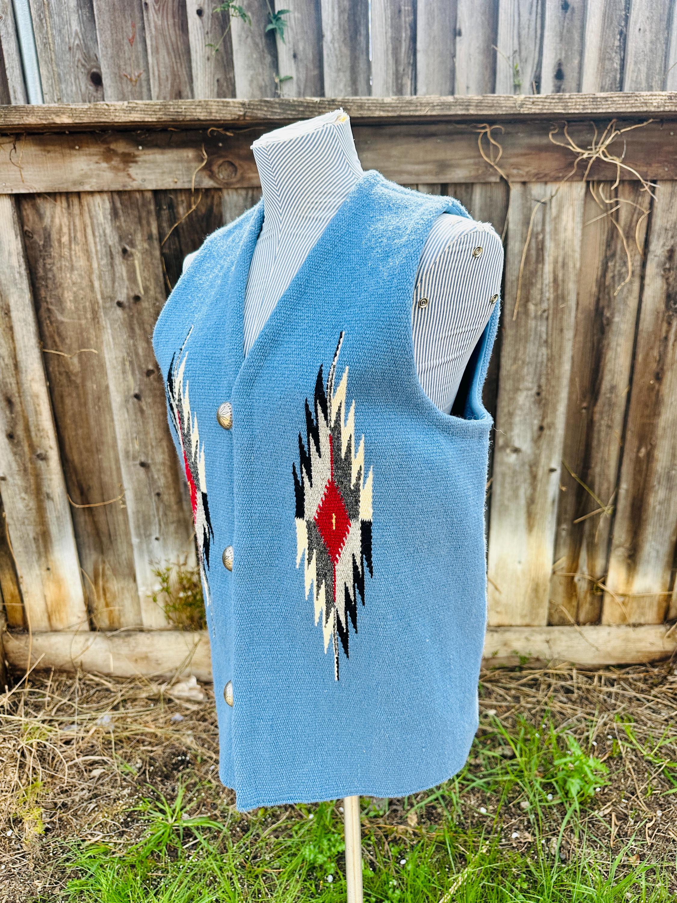 トップス TRUJILLO'S WEAVING VEST S Vintage Blue Trujillo's Weaving Shop Chimayo Vest – DESERT