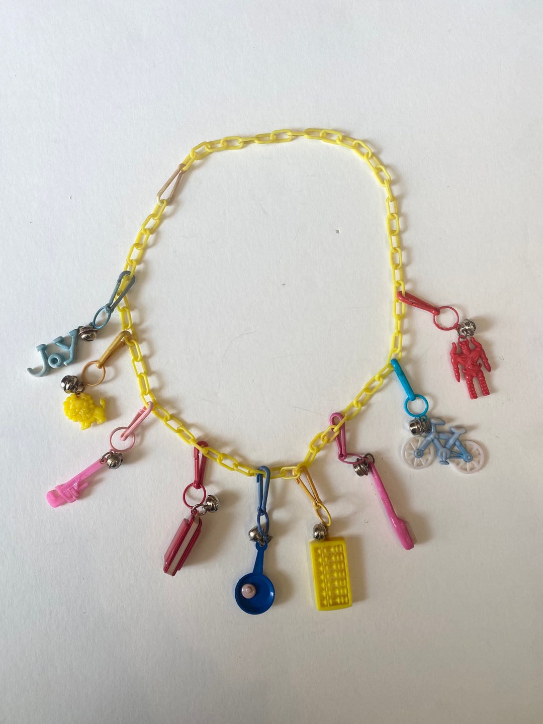 1980s Vintage Plastic Bell Charm Necklace With Nine Charms Etsy