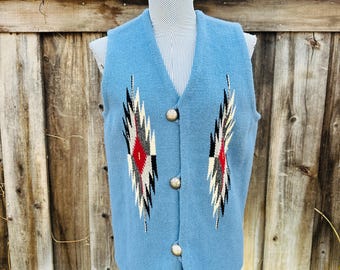 トップス TRUJILLO'S WEAVING VEST S Vintage Blue Trujillo's Weaving Shop Chimayo Vest – DESERT