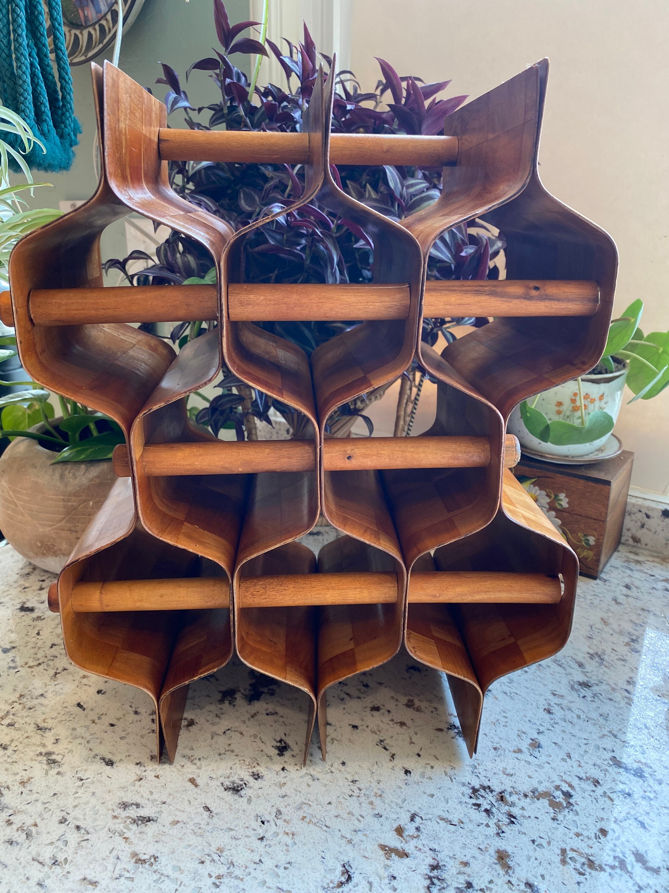 Midcentury Wine Rack Parquet Wood Wine Rack Etsy