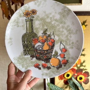 Vintage Texas Ware Melamine 70s Dinner Plates | Mushrooms Daisies Pears Berries Avocado