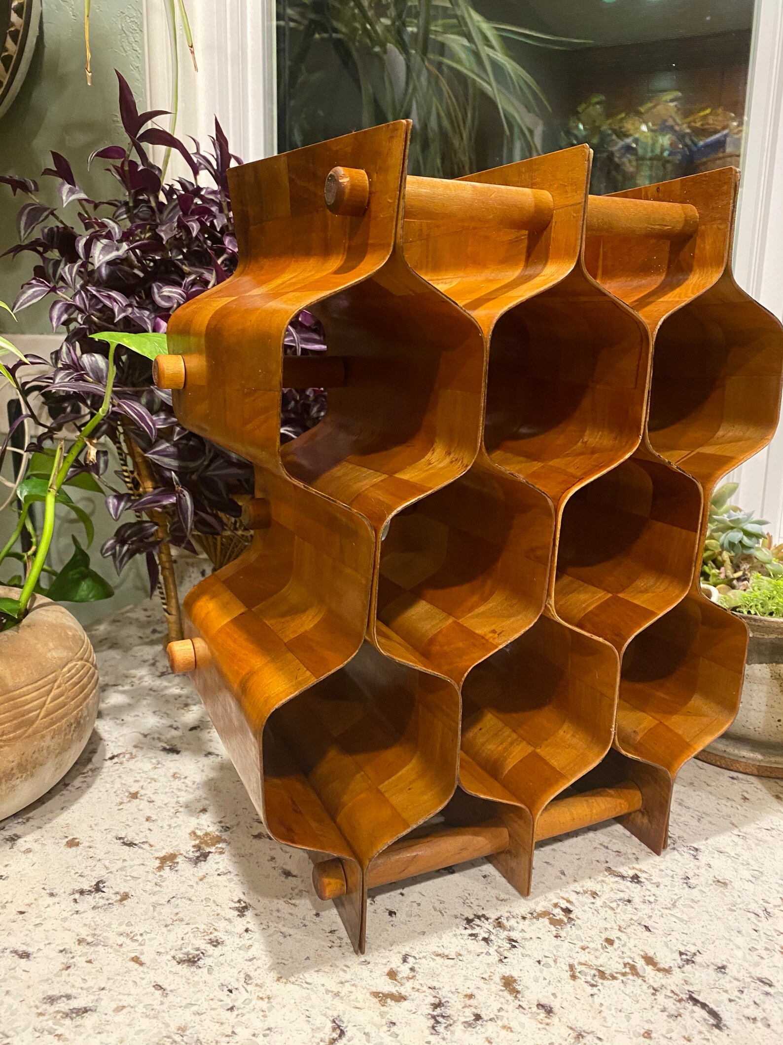 Midcentury Wine Rack Parquet Wood Wine Rack Etsy