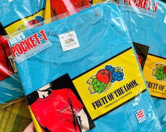 トップス Fruit of the Loom 80s Pocket T-Shirt Vintage 80s Fruit of the Loom Blue Blank Pocket T Shirt - Etsy