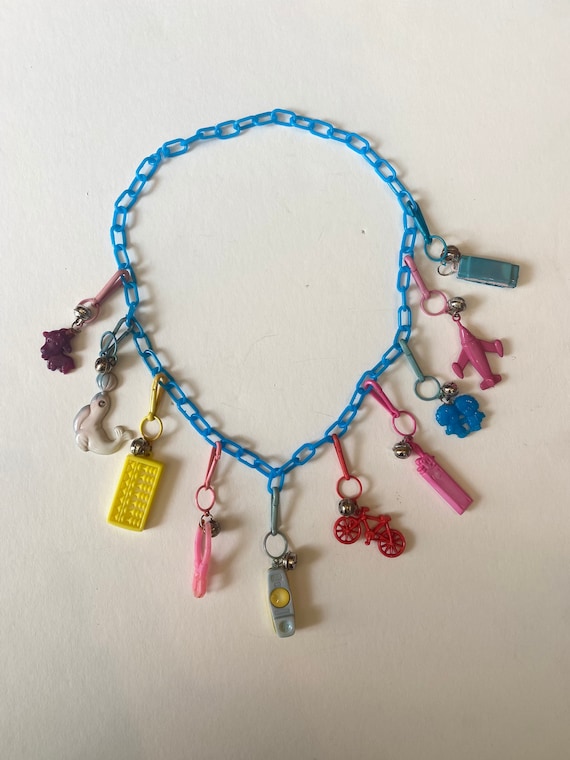 1980s Vintage Plastic Bell Charm Necklace With Ten Charms Etsy