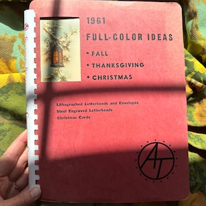 Catalogo stazionario stagionale vintage 1961 Cartoline di Natale del Ringraziamento autunnale Buste di carta intestata