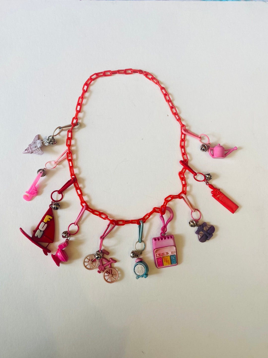 1980s Vintage Plastic Bell Charm Necklace With Ten Charms Etsy