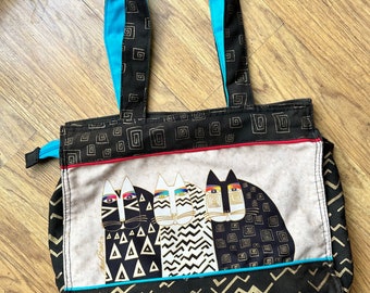 Vintage Laurel Burch Large Shoulder Bag | 80s Embellished Cat Purse