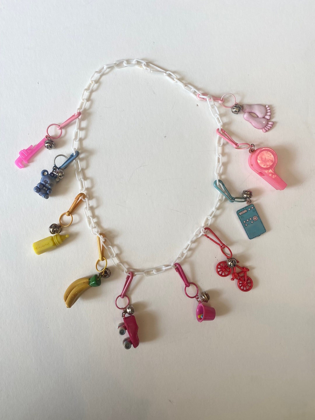 Plastic Charm Lockets 1980s Vintage Plastic Bell Charm Necklace