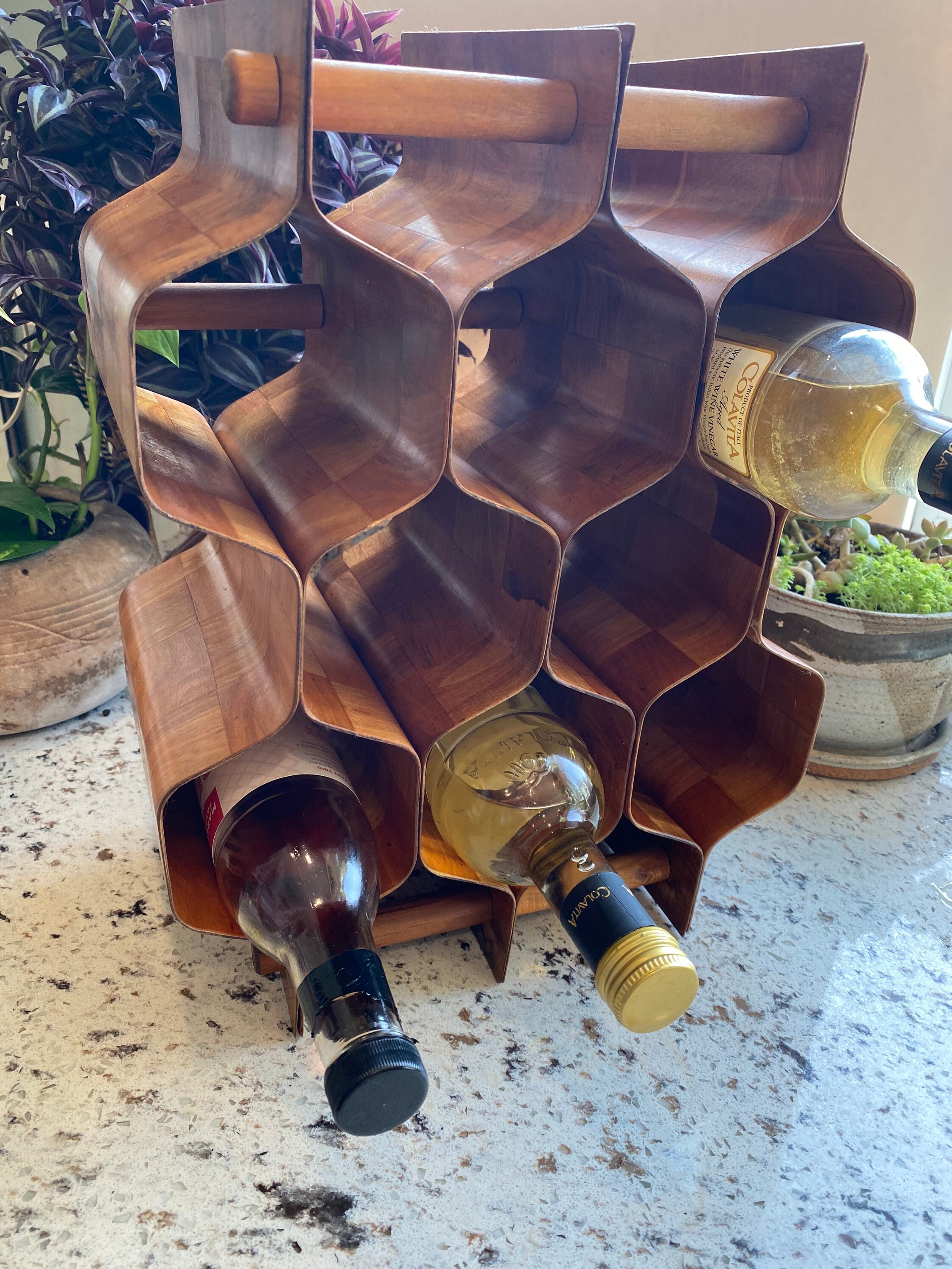 Midcentury Wine Rack Parquet Wood Wine Rack Etsy