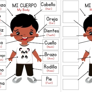 Partes do corpo/Partes Del Cuerpo BILÍNGUE, Mi Cuerpo Guia de estudo interativo BILÍNGUE para impressão para crianças