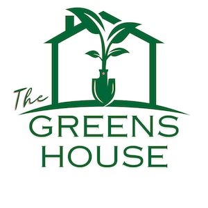 May include: A green logo with a house outline and a plant growing inside. The text "The Greens House" is below the house.
