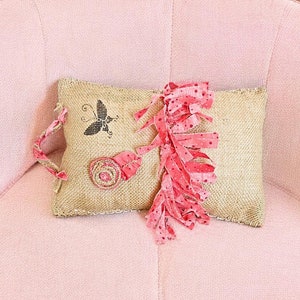 Burlap Butterfly Rosette Decorative Pillow, Nature Inspired Accent Pillows, Unique Home Decor