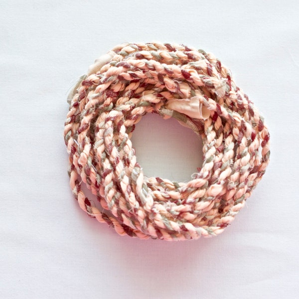 Fabric Twine, Red, Taupe and Orange, Hand Twisted Rag Cord, Recycled Fabric, Repurpose Textile Ribbon, Embellishment Rope