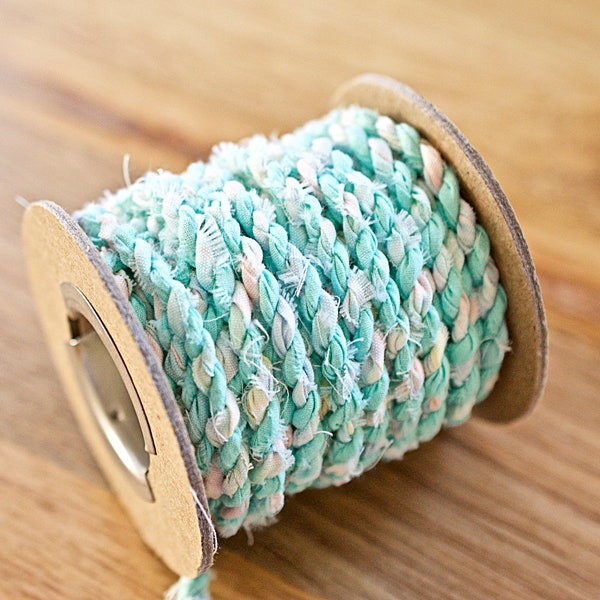 Fabric Twine, Hand Twisted Rag Cord, Recycled Fabric, Repurpose Textile Ribbon, Embellishment Rope, 2 Yards