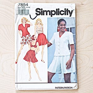 Split Skirt, Bra Top and Tank Top Pattern, Misses Size 10 to 16, 1990s Vintage, (7854)