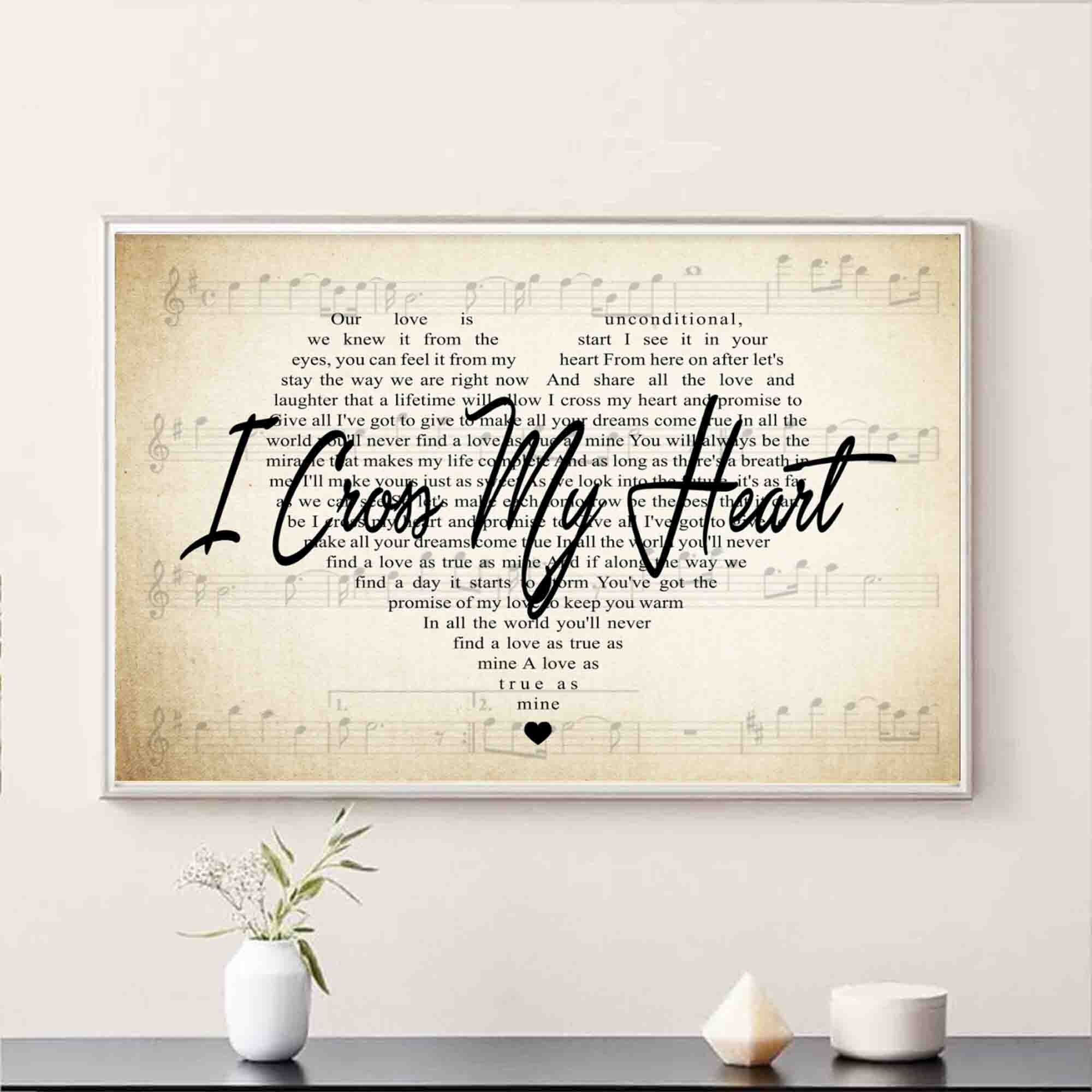I Cross My Heart Song Lyrics Poster Wedding Song and Wedding | Etsy