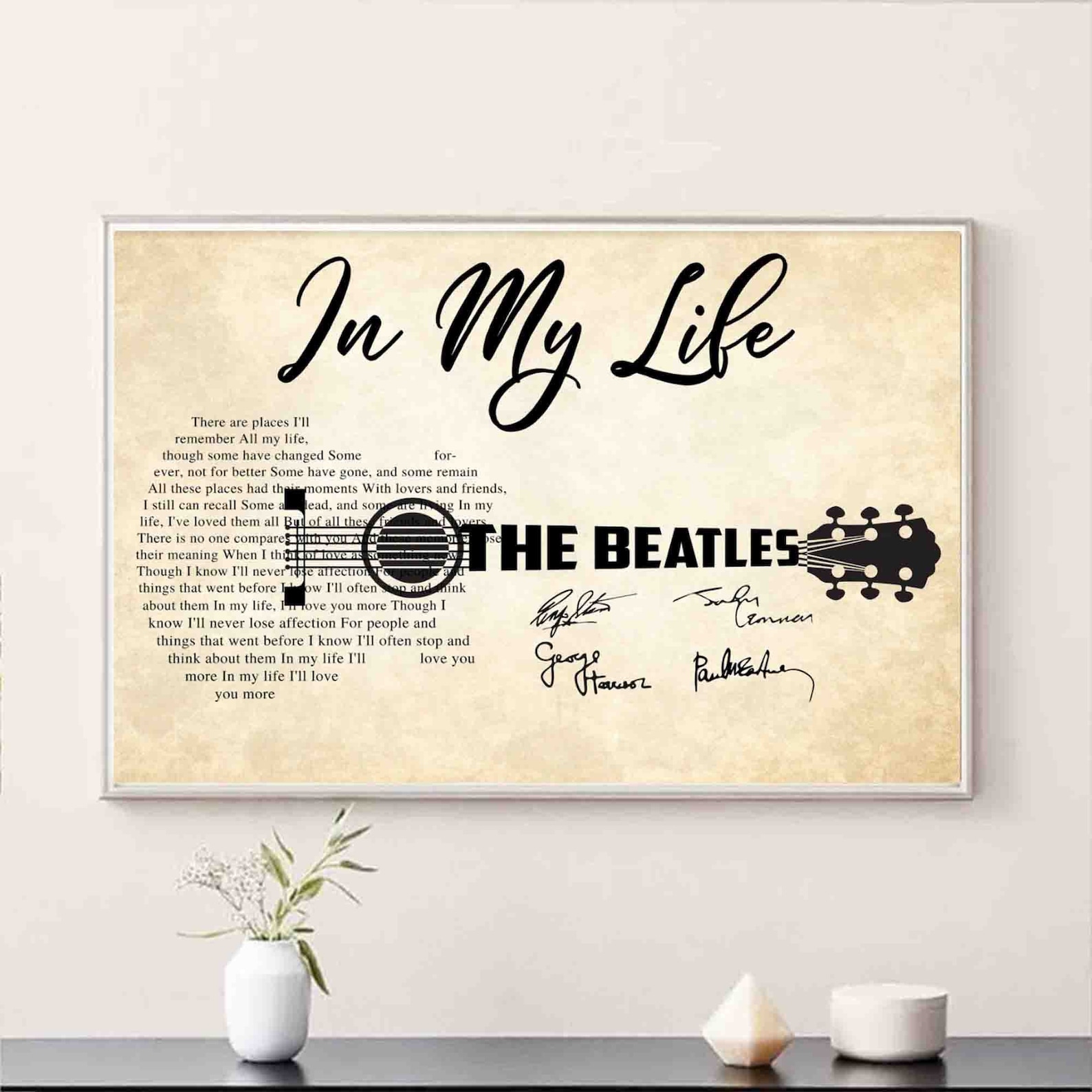 The Beatles In My Life Guitar Lyrics Horizontal music poster Etsy