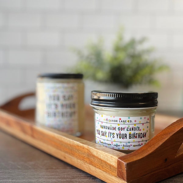 You Say it's Your Birthday > buttercream honey vanilla > handmade soy candle > The Beatles gift ideas for parents > music home decor > party