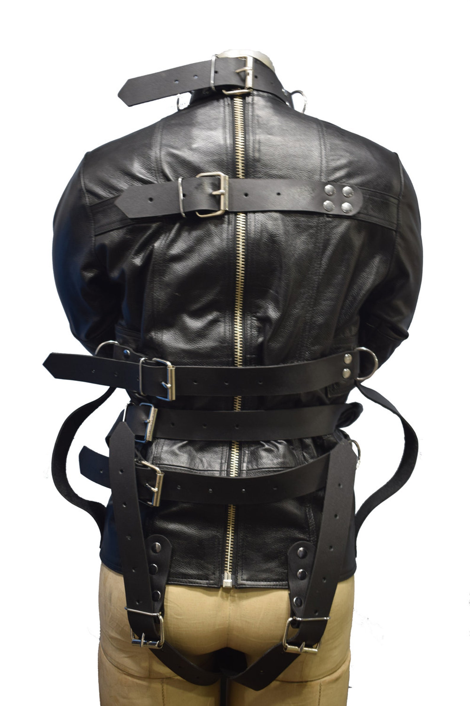 Genuine Leather Straight Jacket with Belts and Chest Flaps Etsy