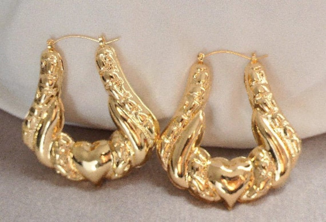 Gold Bamboo Earrings Gold Door Knocker Earrings 90's Etsy