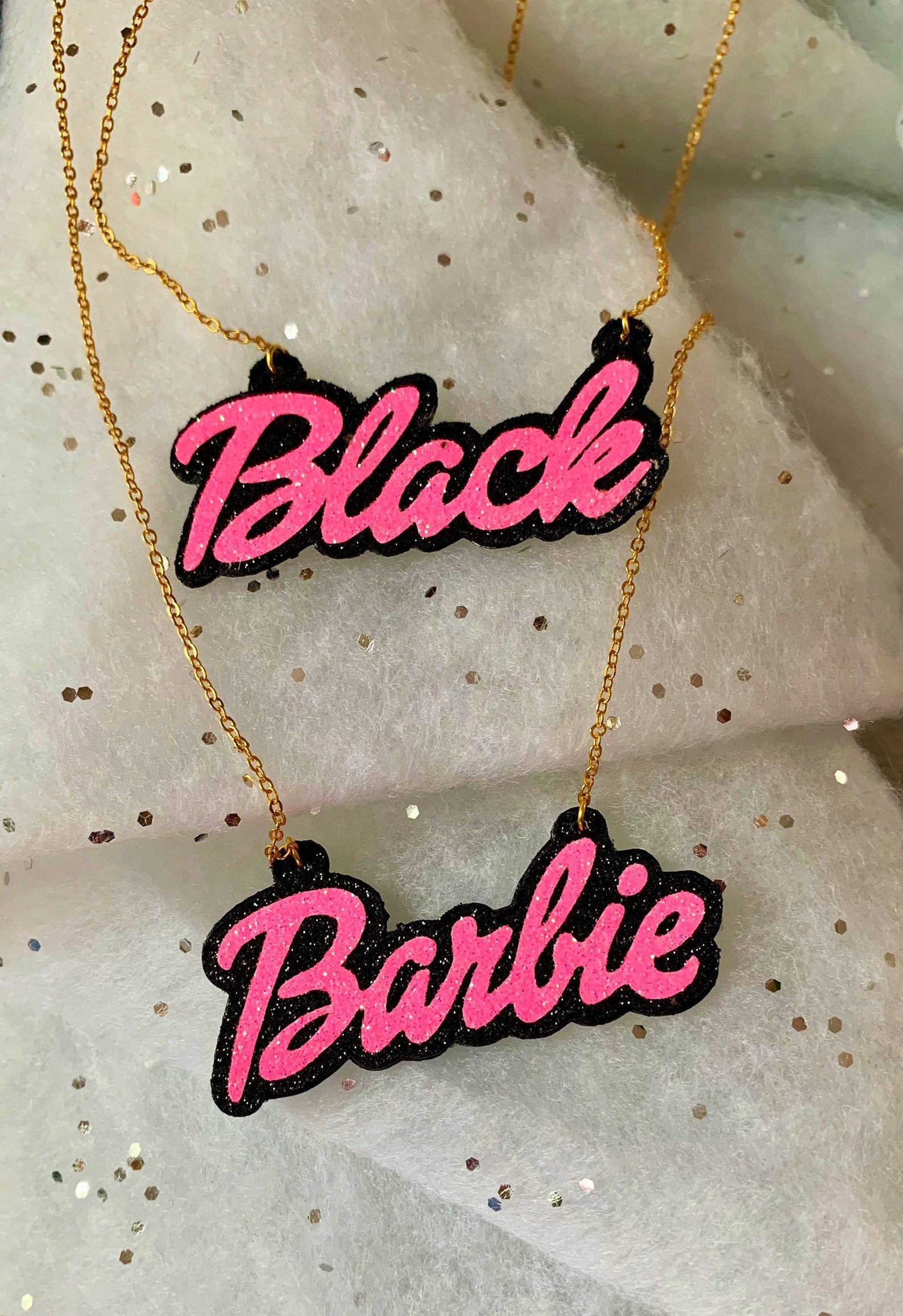 Black Barbie Layered Pink Name Necklace Necklace Pink Etsy