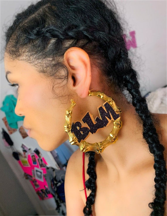 Bamboo Earrings With Name Custom Black Lives Matter Earrings