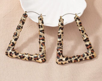 Leopard Bamboo Earrings - Pattern Geometric Hoop Earrings