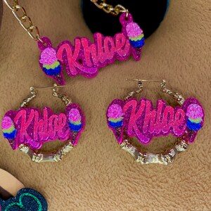 Create a custom kids bamboo name earrings and matching name necklace set