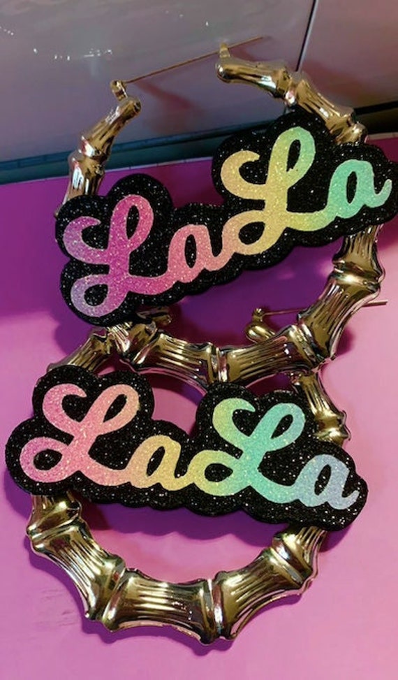Personalized Gold Door Knocker Earrings - Custom Name Bamboo Hoops - 14K Gold Plated