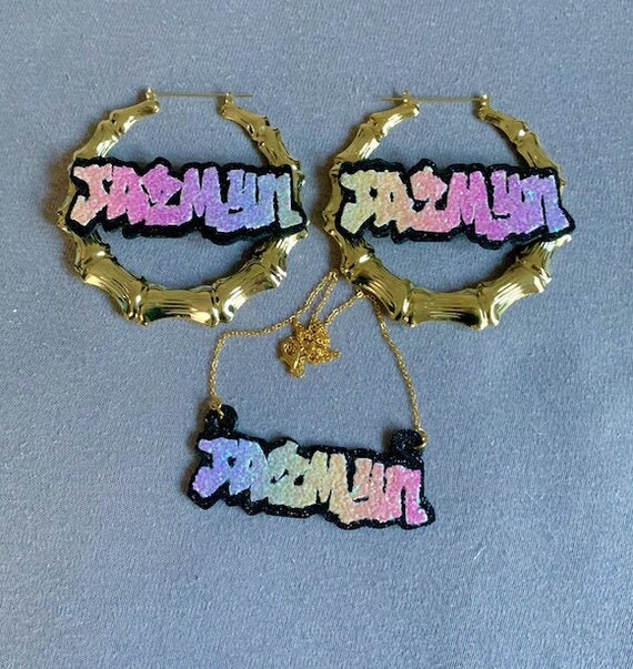 Personalized bamboo hoop earrings sale